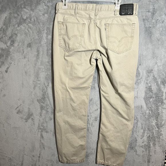 Levis 514 Jeans Size 38x31 Black Label White Tab Khaki Twill Pants Flat - Picture 4 of 10